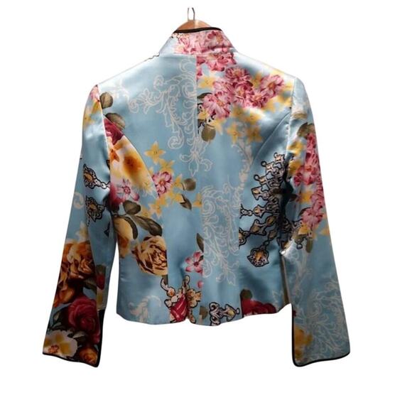 Vintage JS Collections Petite Silk Floral Cropped Jacket Blue Size 4P - Picture 3 of 3